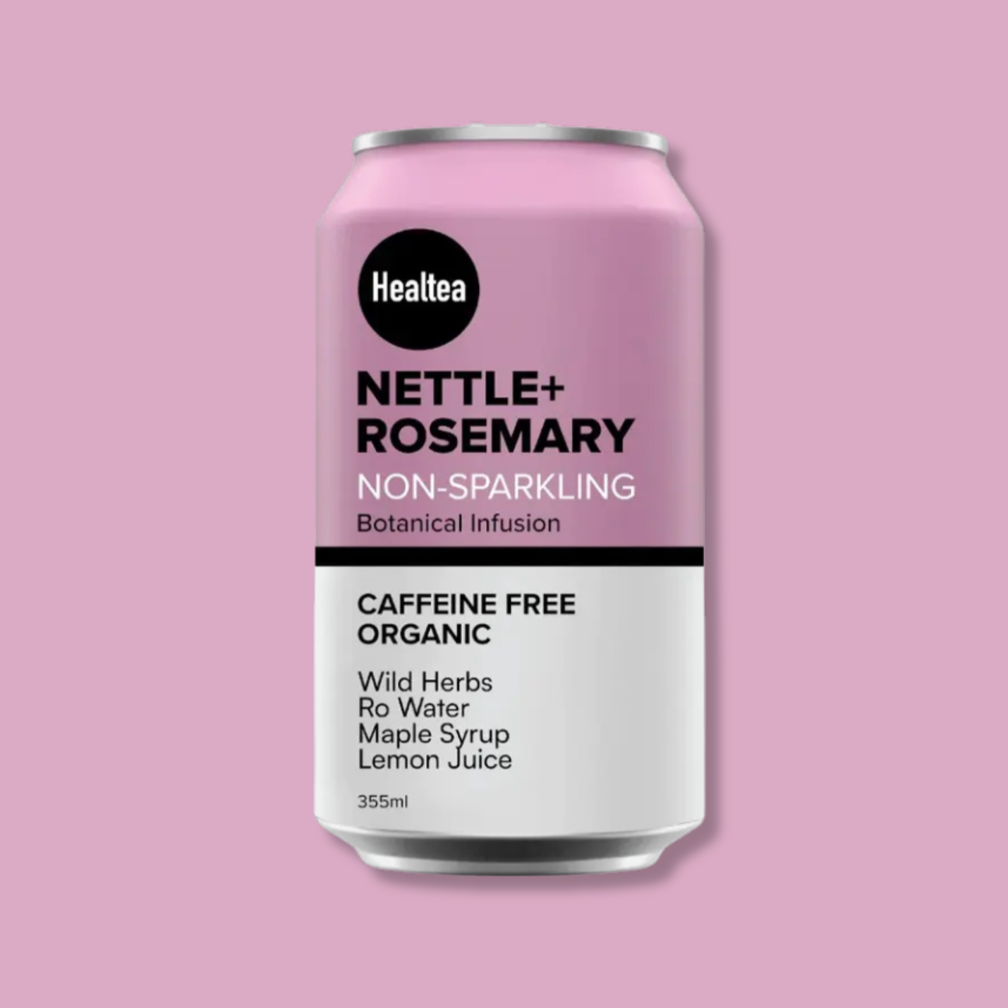 Canette de Healtea, infusion botanique non pétillante saveur ortie et romarin. Boisson biologique, sans caféine, avec herbes sauvages, eau Oi, sirop d’érable et jus de citron. Format 355 ml, idéale pour une pause bien-être et rafraîchissante.