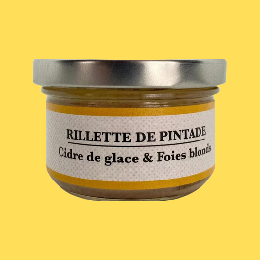 Pot de rillette de pintade à saveur de cidre de glace & foies blonds.