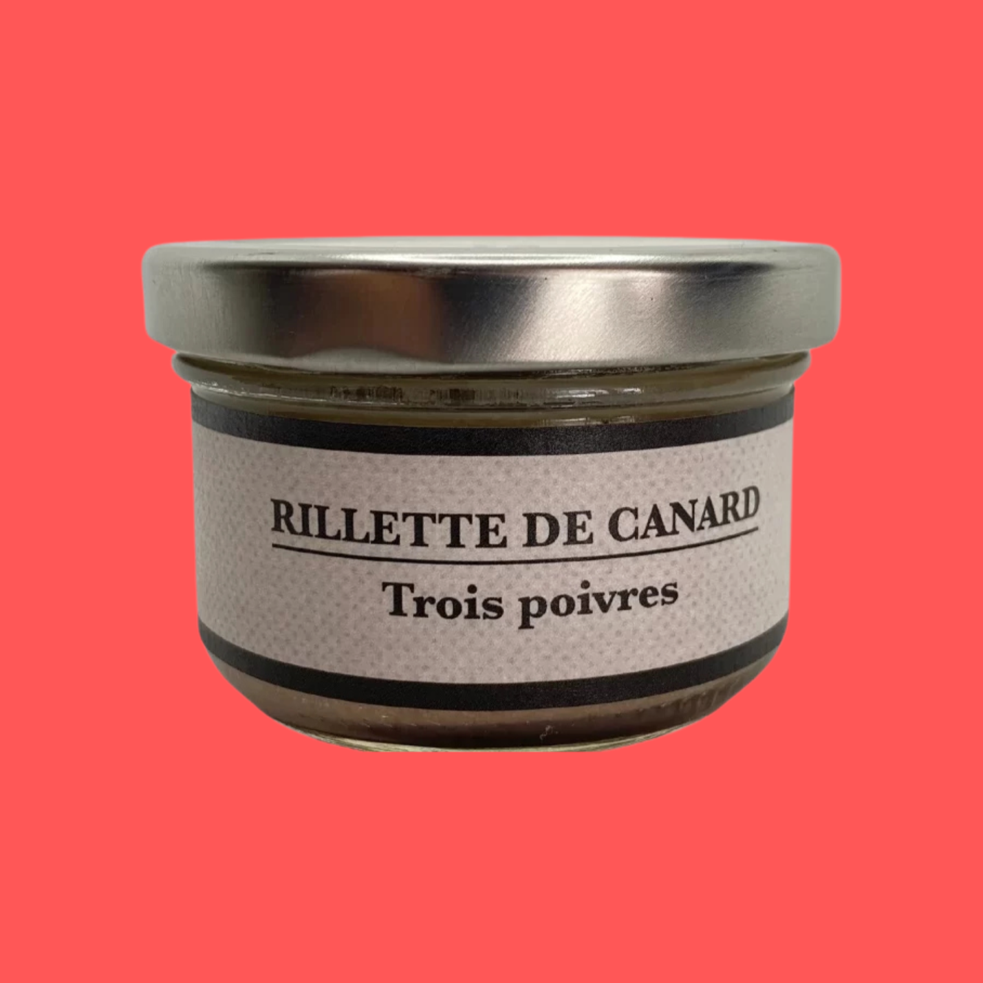 Pot de rillette de pintade à saveur de trois poivres.