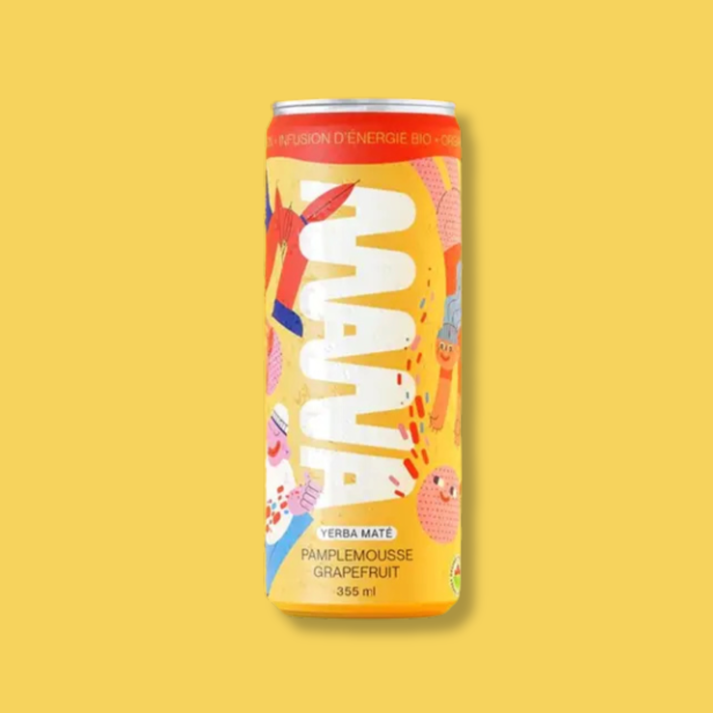 Canette de boisson énergisante biologique Mana Yerba Maté, saveur pamplemousse. Une infusion revigorante au goût d'agrumes pour un boost d'énergie naturel et rafraîchissant !