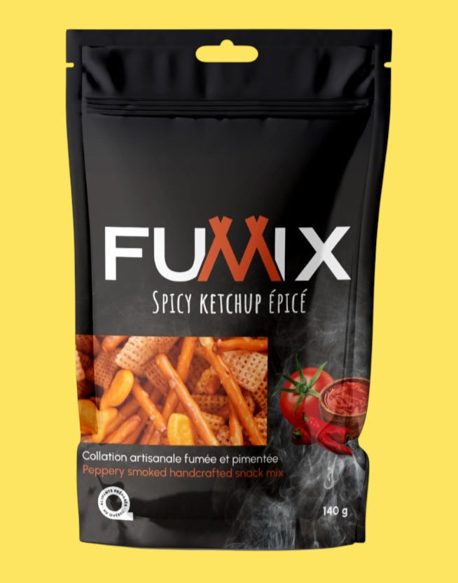 Sac de grignotines Fumix à saveur de ketchup épicé.