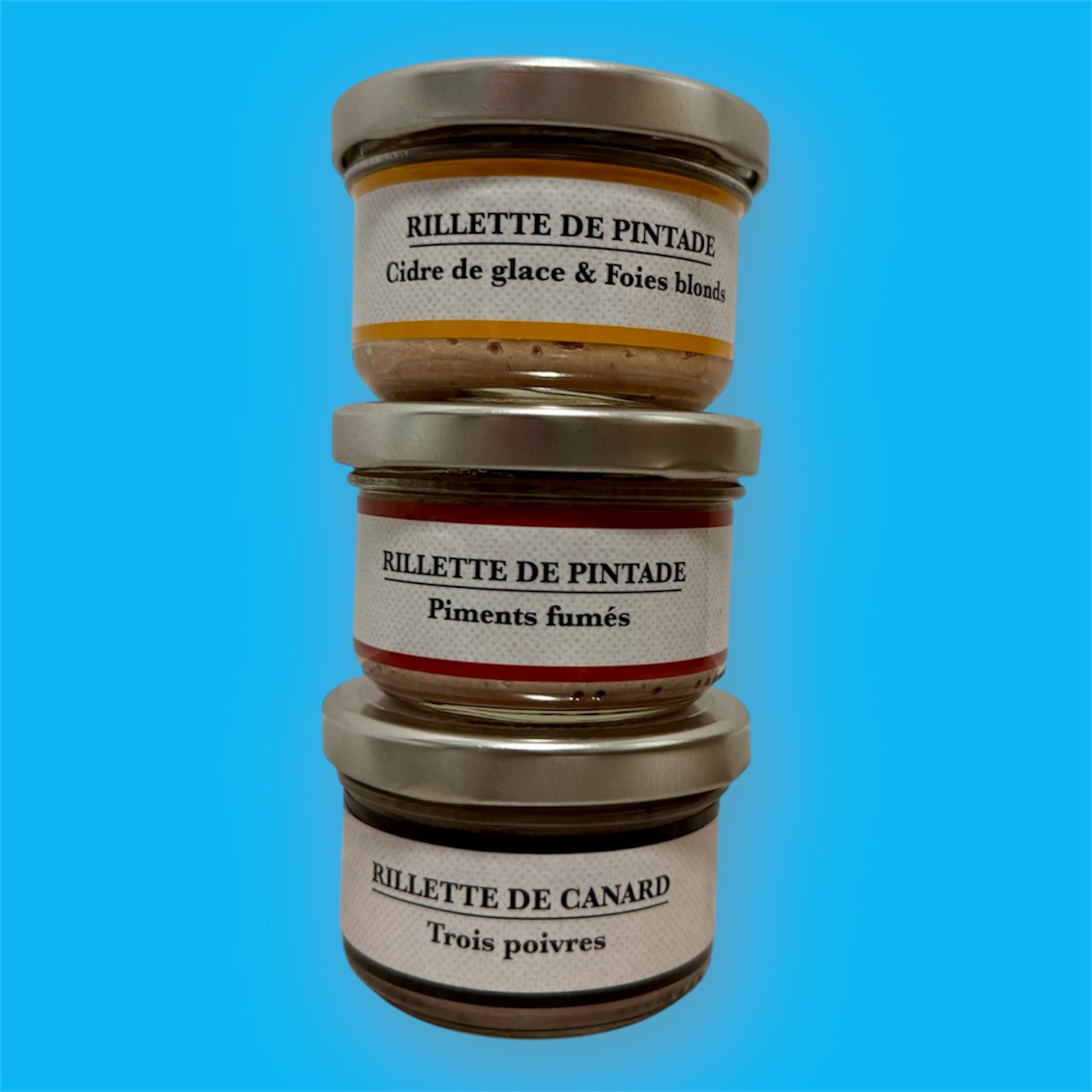 Image de trois pots de rillettes de La Pintarade.